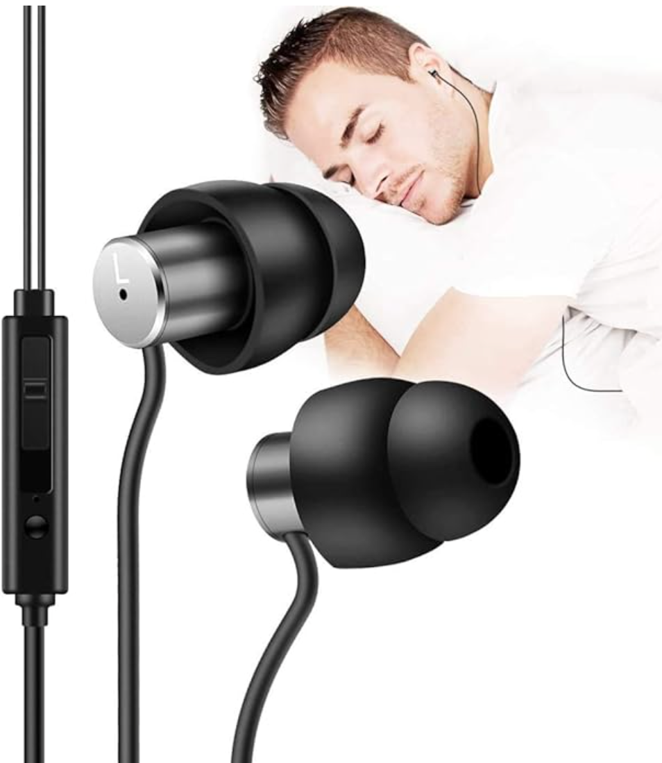 AGPTEK Écouteurs Bouchons d'oreille en Silicone Anti Bruit Casque Intra Auriculaires avec Micro et Contrôle du Volume 3.5mm Jack pour Dormir, Sport, Voyage, Méditation et Relaxation- Noir